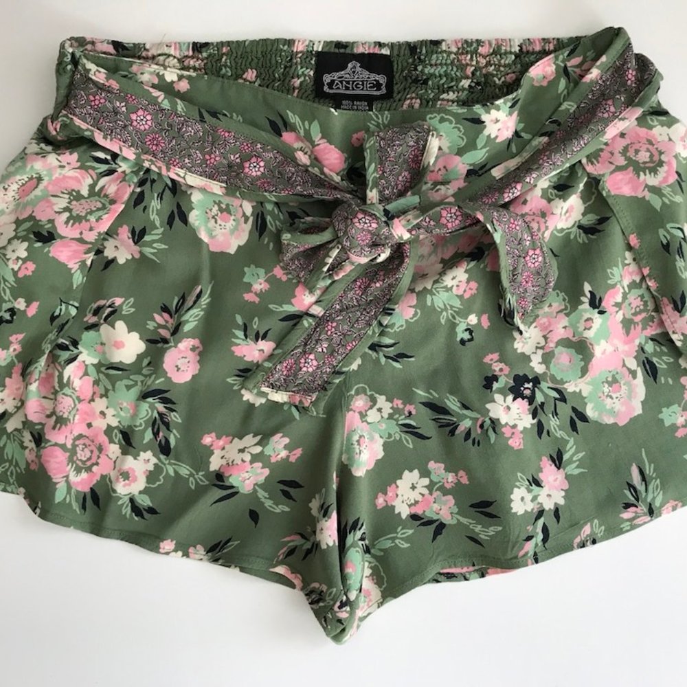 Angie Olive Floral Tie Shorts